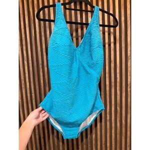 Gottex Teal Swimsuit V Neck Sleeveless Women Sz 14